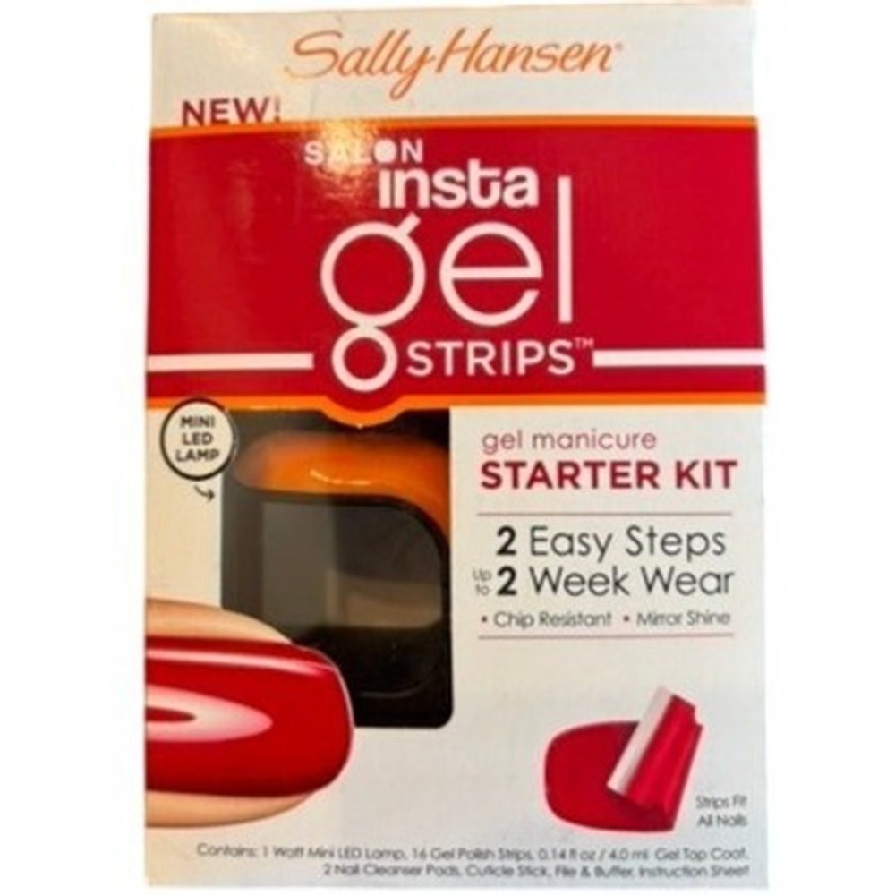 Sally Hansen Insta-Gel Strips Starter Kit Red Mirror Shine Mini LED Lamp NEW